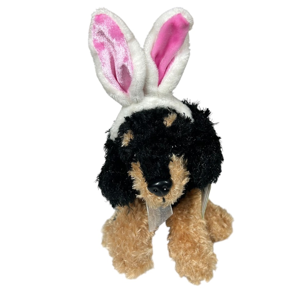 Dan Dee Collectors Choice Easter Dog Plush Black Tan Easter Bunny Ears